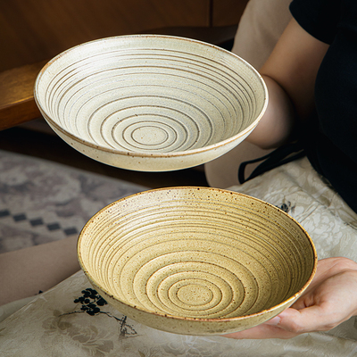 巷子尾〖复古做旧感菜碗〗7.5英寸螺纹沙拉碗陶瓷拌面碗日式菜盘