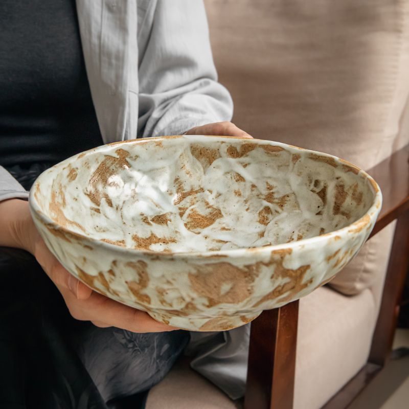 巷子尾侘寂粗陶高脚碗手工面碗