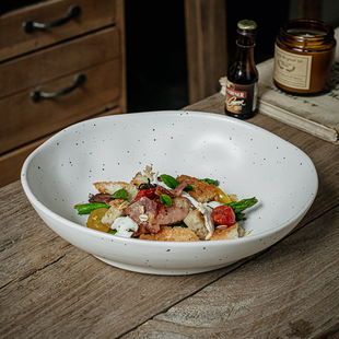 巷子尾〖ins博主款 〗泼墨8.5英寸深盘异形哑光陶瓷沙拉盘咖喱饭盘