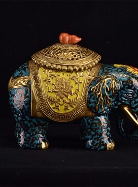 古董古玩收藏大清乾隆年制蓝釉珐琅彩鎏金镂空象形熏香炉