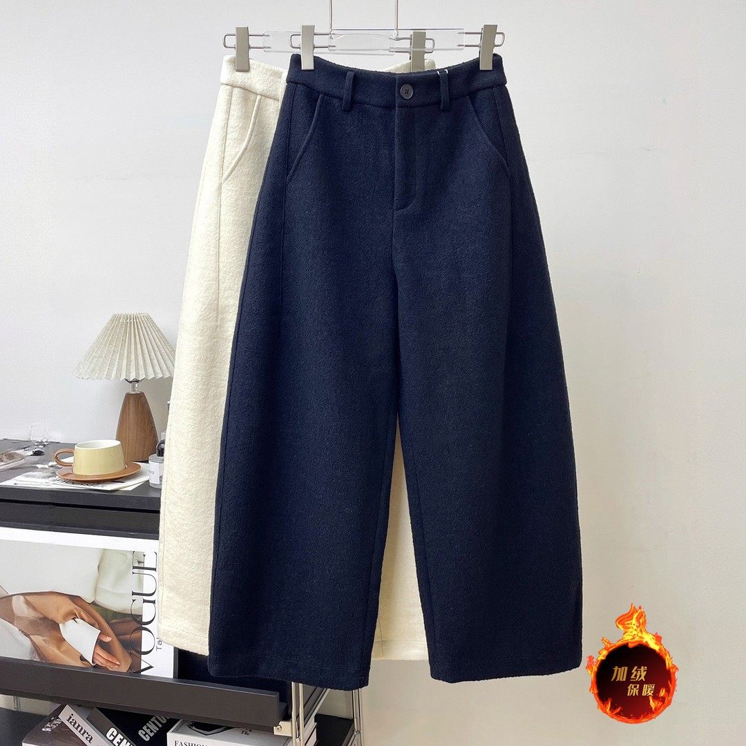 高级感复古咖色八分羊毛呢阔腿裤女冬加绒新款宽松显瘦软糯直筒裤,女装/女士精品,休闲裤,淘宝优惠券,粉丝福利购,淘宝优惠卷