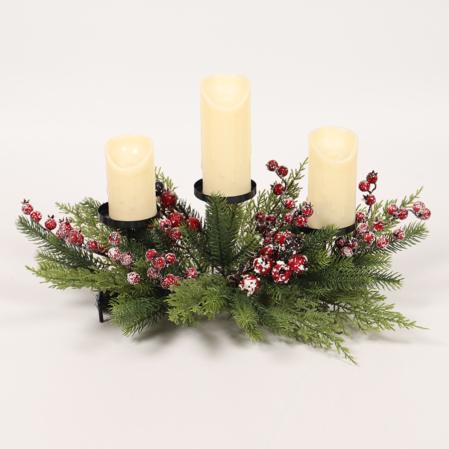 圣诞装饰品撒粉红果PE烛台