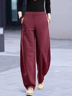 2024秋冬新款针织磨毛加绒卫裤女立体剪裁镰刀裤宽松休闲运动长裤