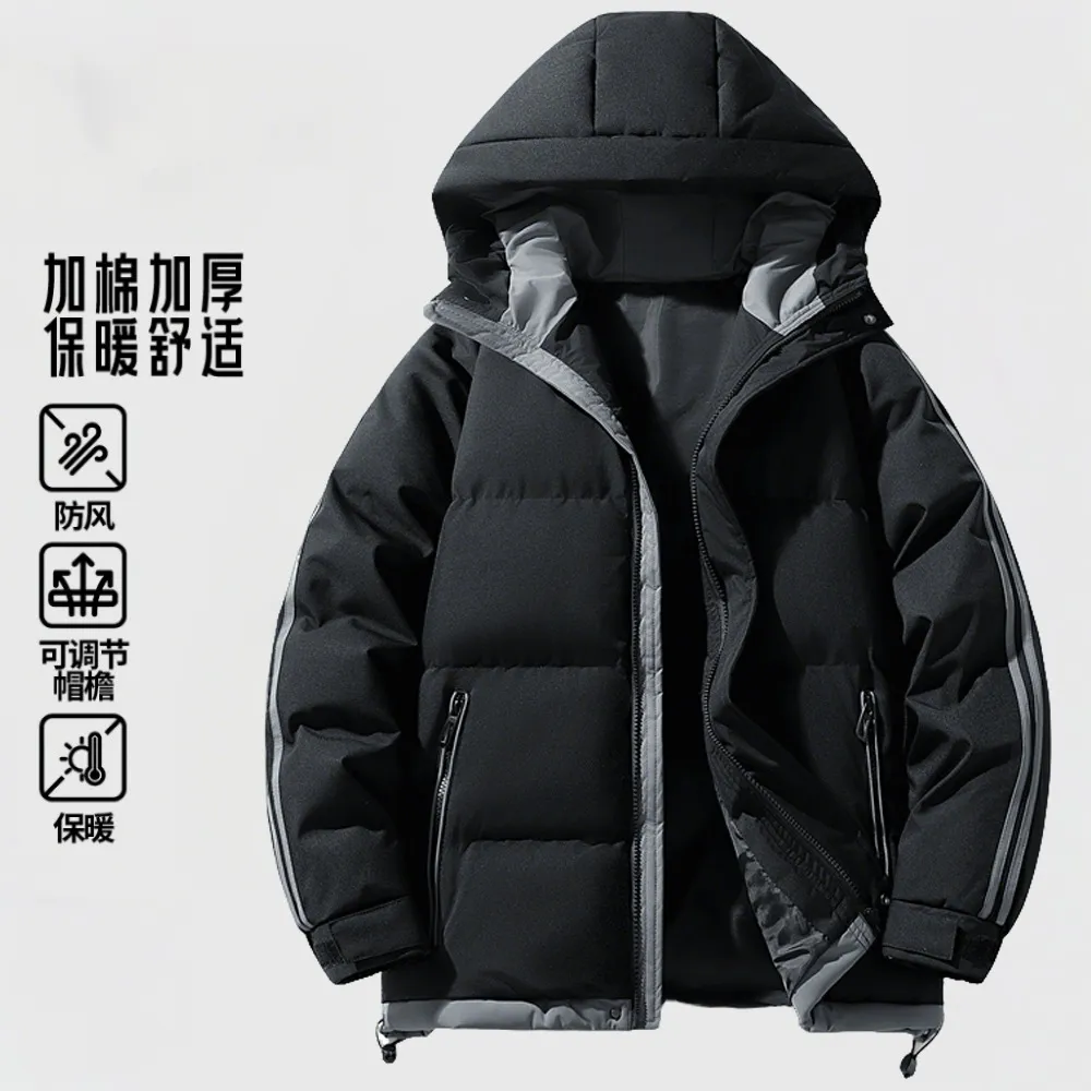 羽绒棉服男生冬季新款宽松保暖情侣袄子港风潮流加厚连帽面包外套