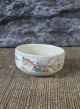 仿古瓷器 复古做旧明成化风格 斗彩云凤纹品茗杯 古董古玩收藏品