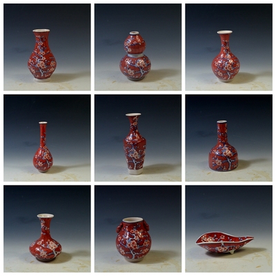 仿古瓷器 柴窑厂货 手绘手工清康熙风格 红釉梅花纹花瓶摆件 古玩