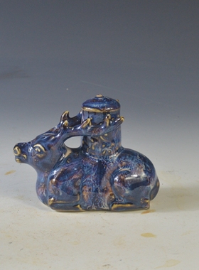 仿古瓷器 复古民国风格 蓝釉神兽砚滴 水滴 古董古玩老货旧货文房