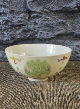 仿古瓷器 复古做旧明成化风格 斗彩团凤纹瓷碗 古董古玩收藏品
