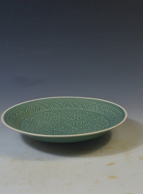 仿古瓷器 柴窑南宋定窑绿釉印花盘 菜盘 大盘 古董古玩老货旧货