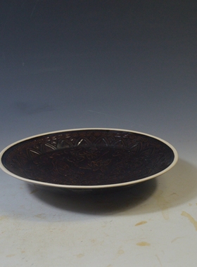 仿古瓷器 柴窑南宋定窑黑釉印花盘 菜盘 大盘 古董古玩老货旧货