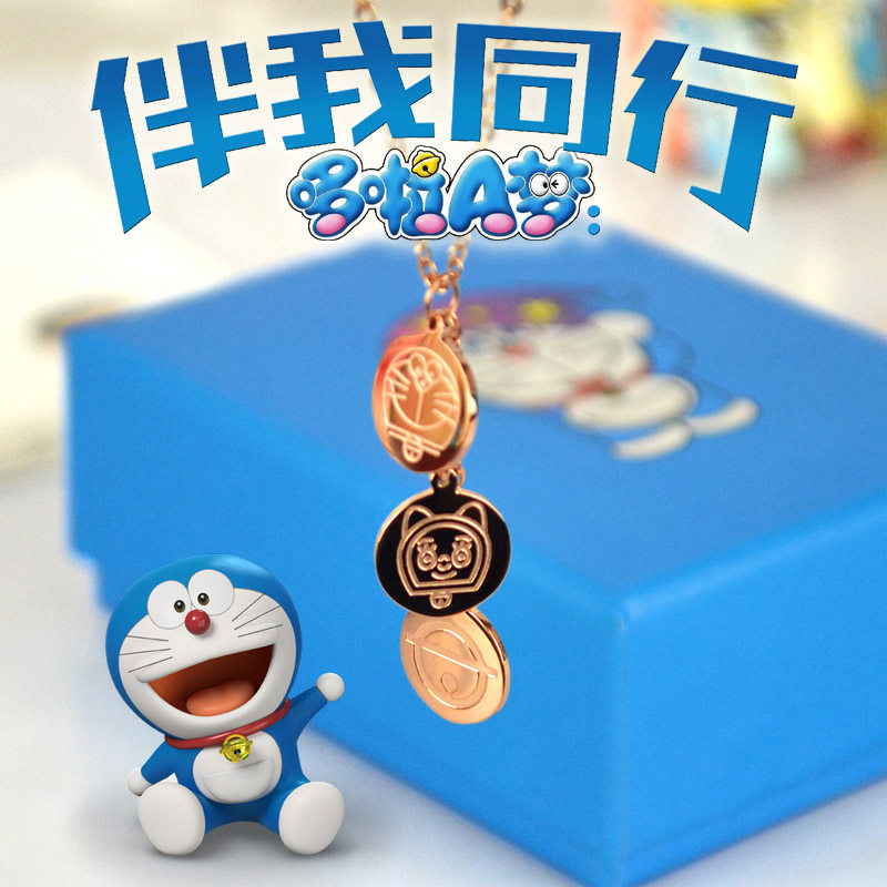 哆啦A梦哆啦A美铃铛3圆牌项链蓝胖子机器猫颈链日韩钛钢小饰品