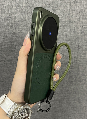 三只鱼【个性荔枝皮纹磁吸墨绿色手提绳】适用于vivox300pro/vivox300手机壳新款创意潮牌防摔全包保护套男女