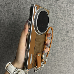 x200手机壳新款 三只鱼 x200Pro 适用vivox200ultra 高档防摔保护套男女小众 网红素皮纹相机壳复古棕手提绳