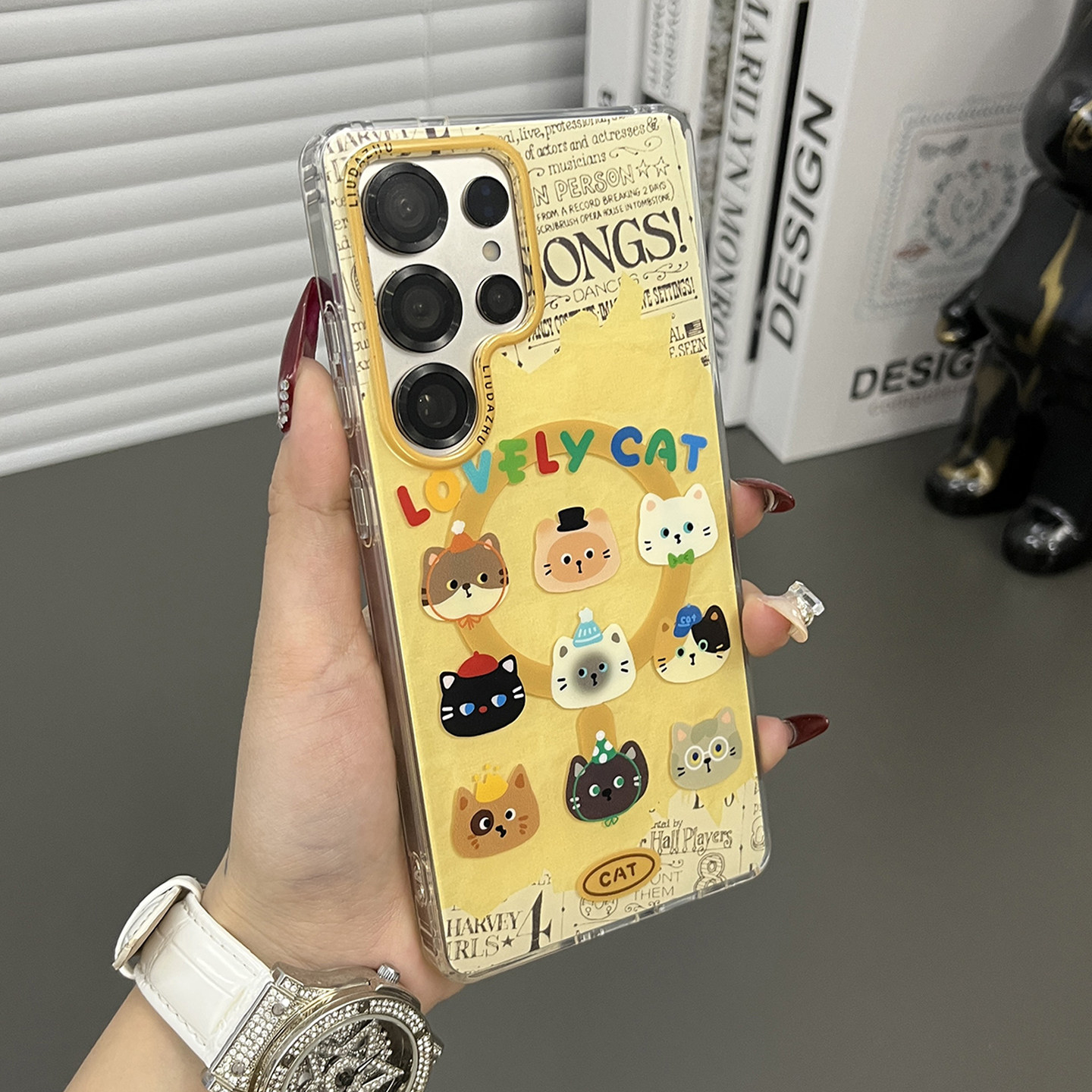 三只鱼【日韩九宫格猫咪英文磁吸】适用三星Galaxys26/25/24/23ultra手机壳新款网红防摔全包保护套男女ins风,3C数码配件,手机保护套/壳,淘宝优惠券,粉丝福利购,淘宝优惠卷