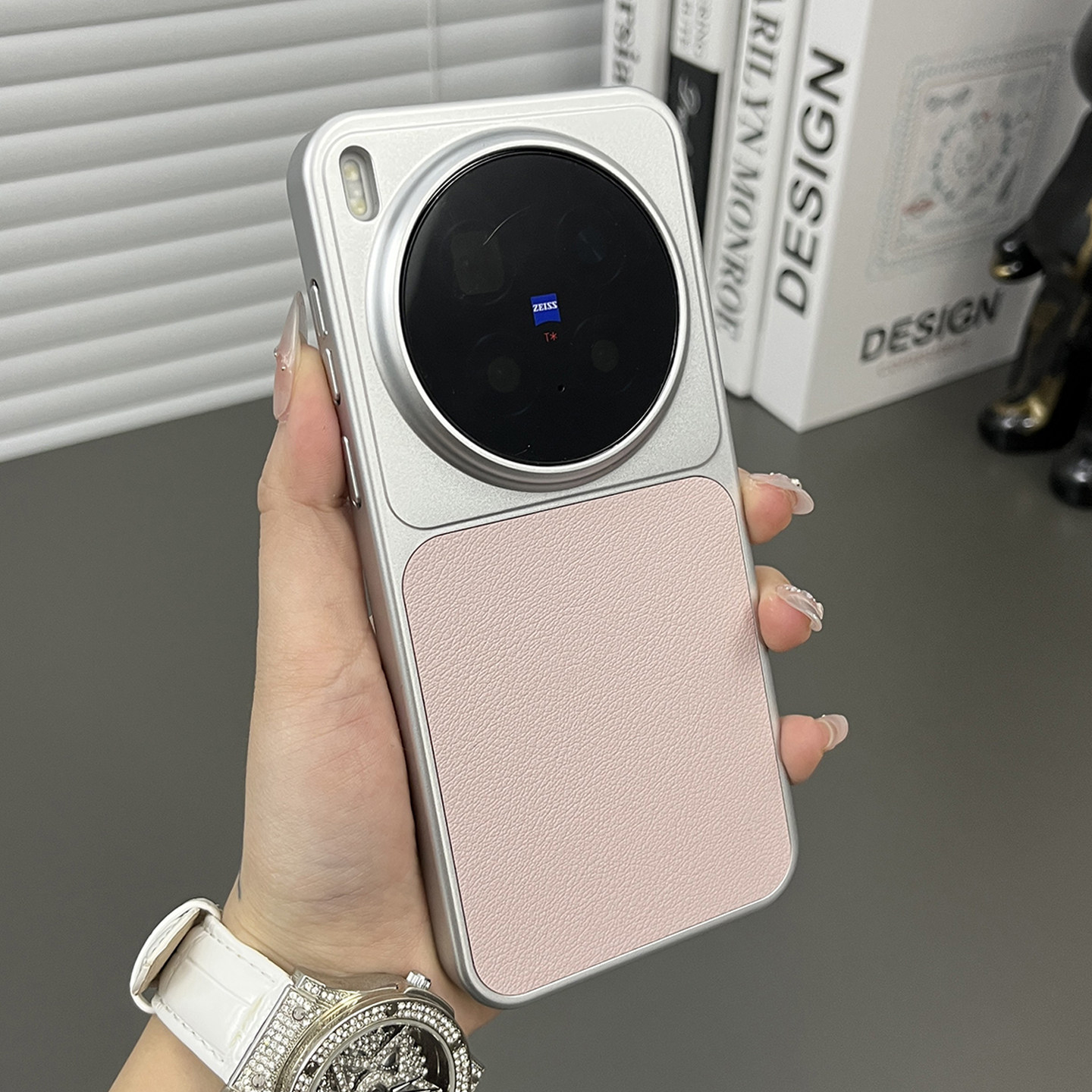 三只鱼【ins风素皮纹樱花粉】适用于vivox300pro/vi