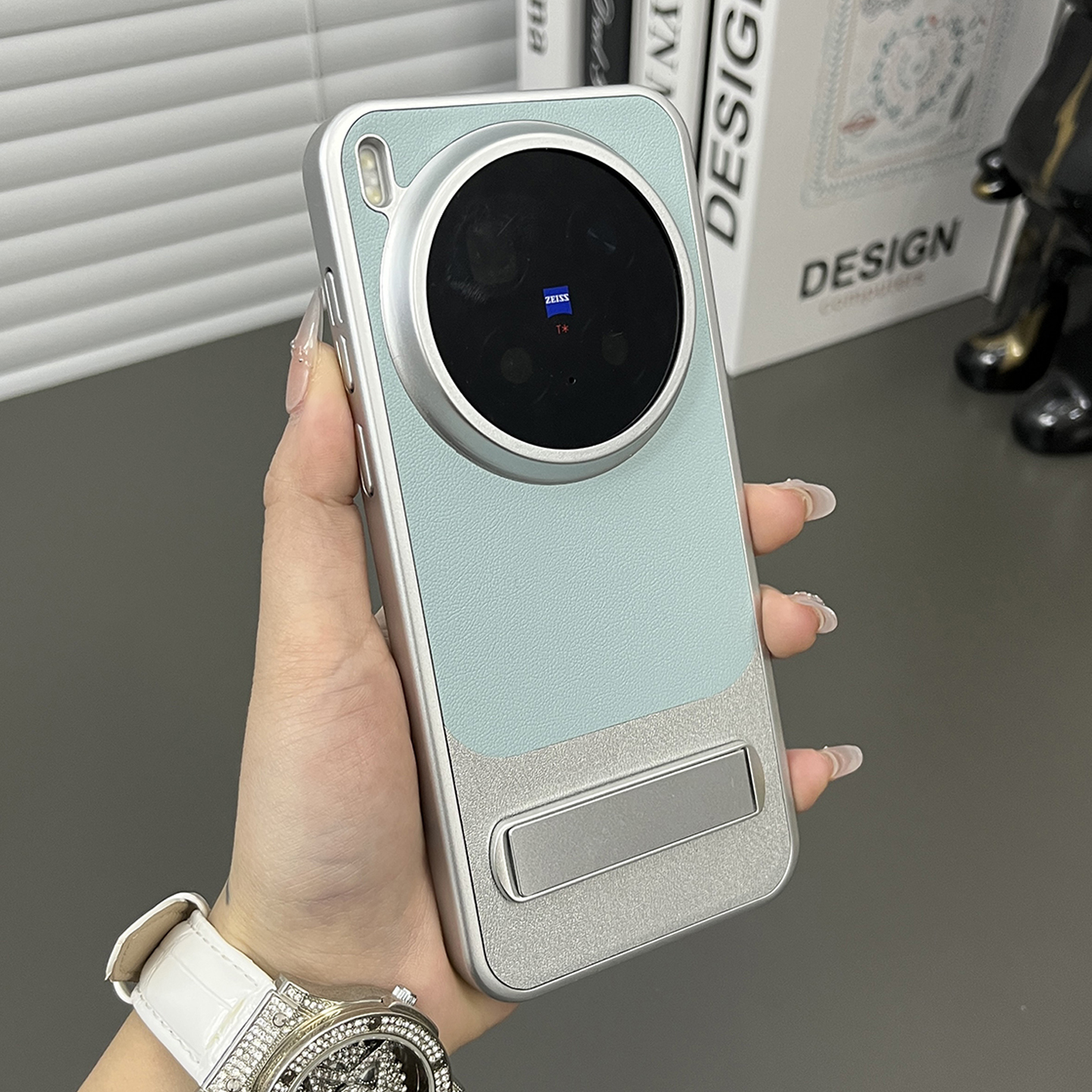 适用vivox300pro皮纹支架手机壳