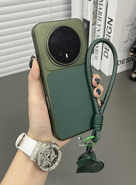 三只鱼【潮牌素皮纹磁吸墨绿色手提绳】适用荣耀magic8pro/荣耀500pro手机壳新款复古创意防摔全包保护套男女