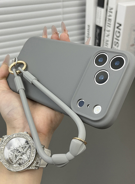 三只鱼【轻奢液态硅胶磁吸深灰色手提绳】适用于苹果17/16promax手机壳新款防摔ipone时尚防摔全包保护套男女