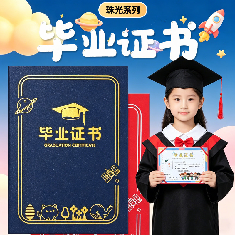 幼儿园毕业证书创意卡通毕业纪念册珠光封面大班毕业奖状证书定制