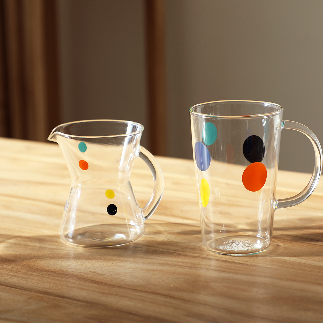 雪昂咖啡壶 复古彩色波点咖啡杯玻璃杯水杯手冲咖啡杯耐热分享壶