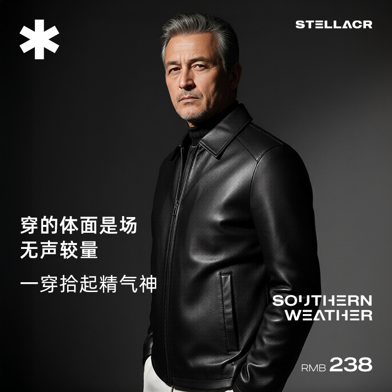 2025秋冬款商务复古翻领防风PU皮衣男士休闲纯色简约外套上衣男装