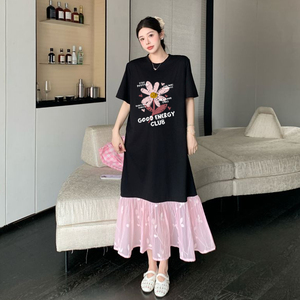 胖mm巨显瘦夏装休闲宽松特大码绝美连衣裙纯棉短袖t恤裙2026夏季t