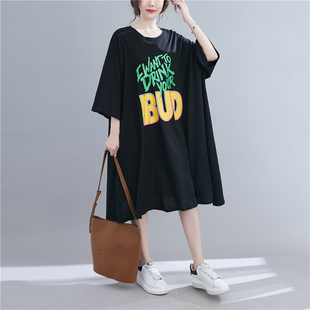 特大码连衣裙胖mm炸街上衣显瘦t恤裙女夏洋气减龄240斤宽松遮肚夏