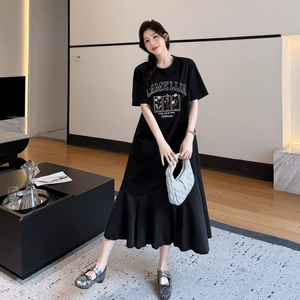 胖mm巨显瘦夏装休闲宽松特大码绝美连衣裙纯棉短袖t恤裙2026夏季t