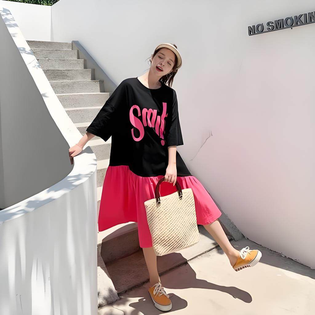 连衣裙女夏高级感大码女装胖mm遮肚子t恤裙2026新款夏装200斤显瘦