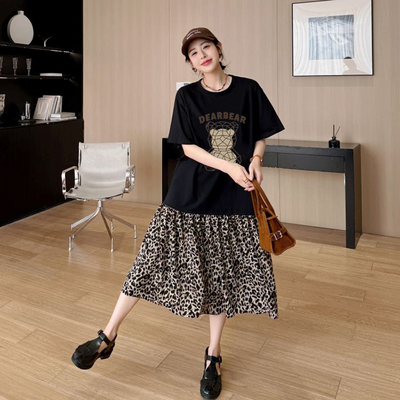 大码胖mm巨显瘦穿塔宽松大版连衣裙特大码200斤遮肚子短袖纯棉t恤