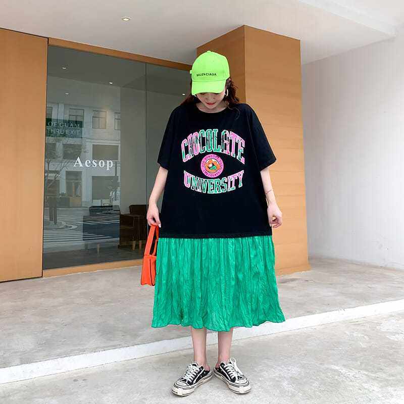 夏装2026新款大码女装胖妹妹宽松t恤长裙梨型身材长款短袖连衣裙