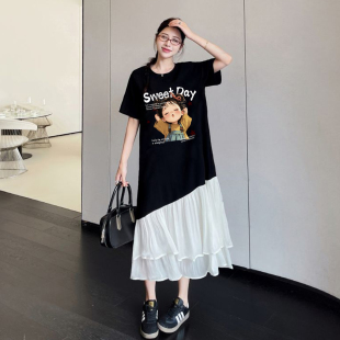 大码胖mm优雅连衣裙短袖夏季孕妈法式穿搭宽松显瘦女士长裙子夏天