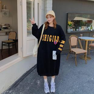 加绒加厚过膝卫衣裙显瘦宽松连衣裙潮 2025年秋冬新款 胖mm大码 女装