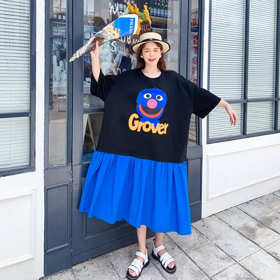 欧货胖mm大码连衣裙高级感裙子好看独特2026新款女夏季纯棉撞色夏