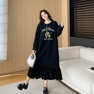 初秋新款2025秋冬加绒加厚胖mm大码女装法式裙摆卫衣裙长款200斤