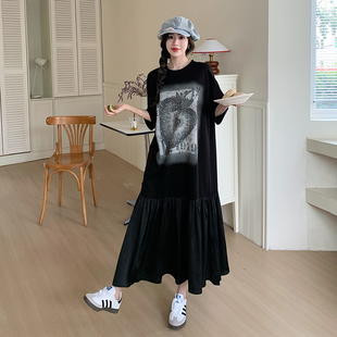 大码女装胖mm时髦高级感超好看连衣裙遮肚子夏季高个子加长款长裙