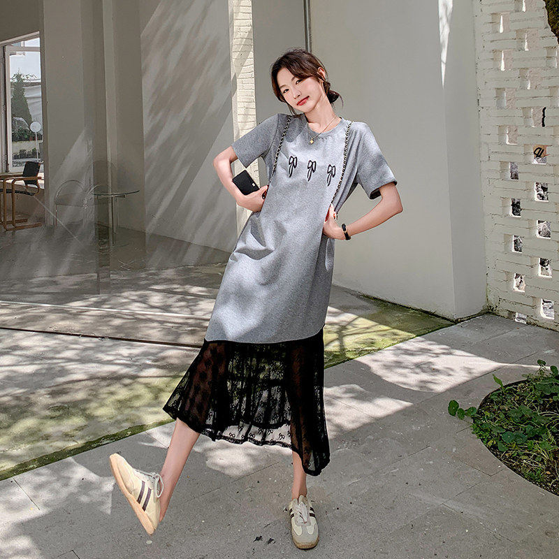 高端胖mm特大码裙子碎花宽松裙子巨遮肚夏装200斤纯棉t恤裙2026潮