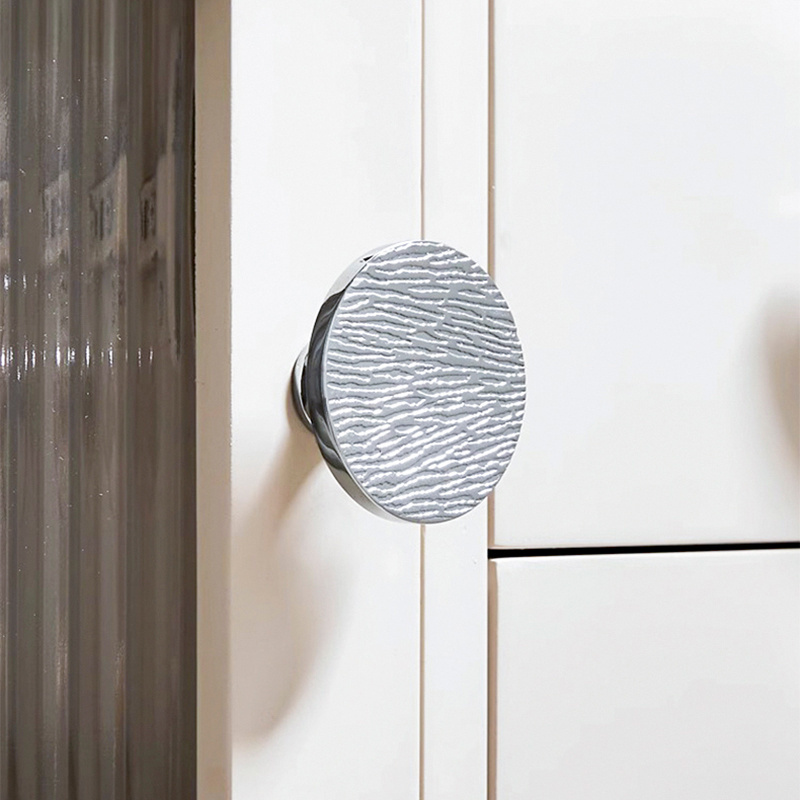 法式衣柜门拉手轻奢高级感圆形黄铜电镀银色酒柜柜子抽屉纯铜把手