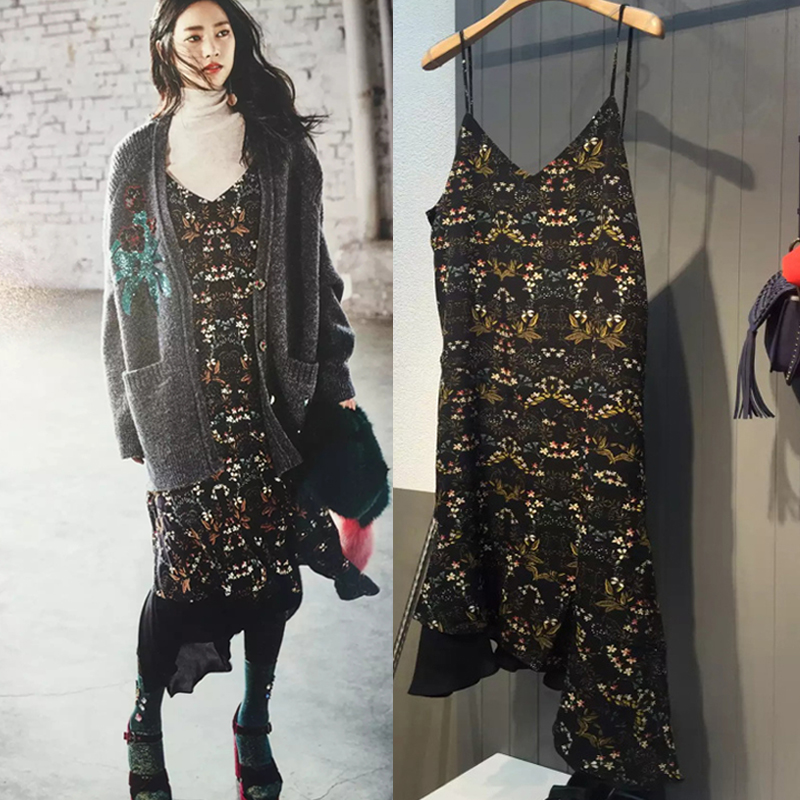 热卖新品2018秋装韩版雪纺无袖碎花中长裙打底女士吊带连衣裙