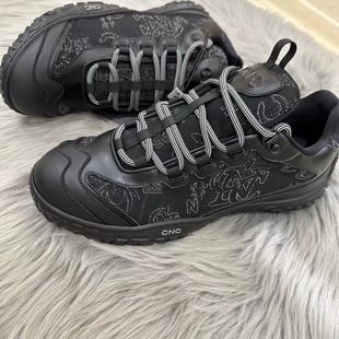 CNC男鞋2023年新款现货进口牛皮拼接印花LOGO休闲时尚轻奢运动鞋