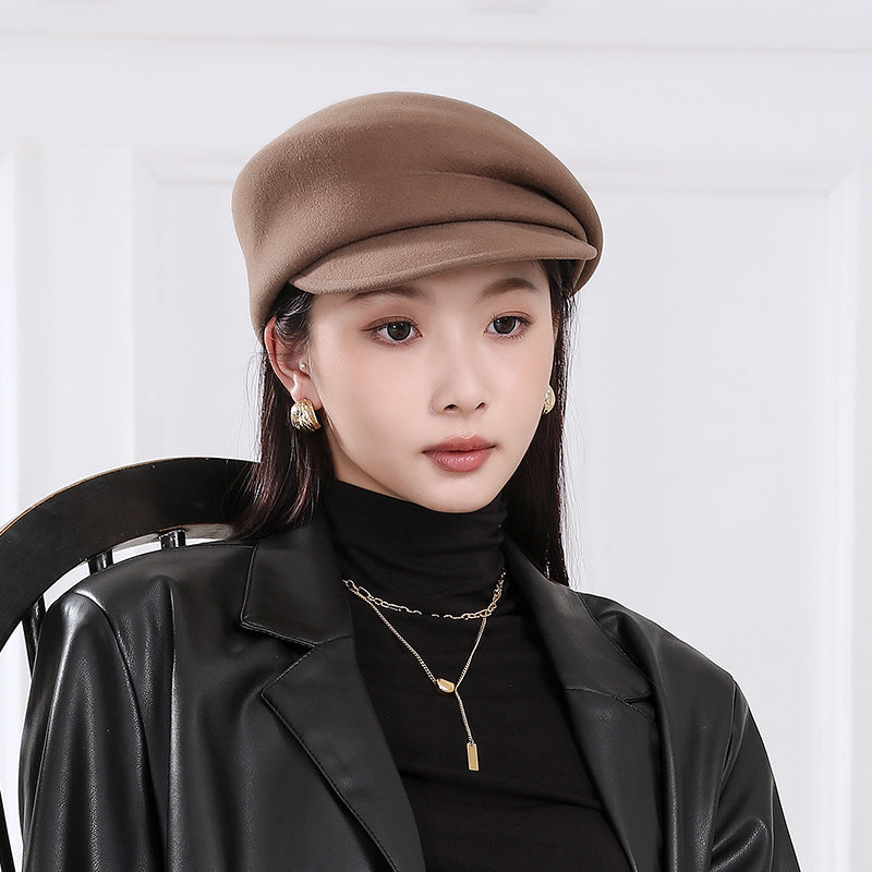 2023新款羊毛呢小礼帽子女秋冬季贝雷帽女日系韩版潮鸭舌帽女光身