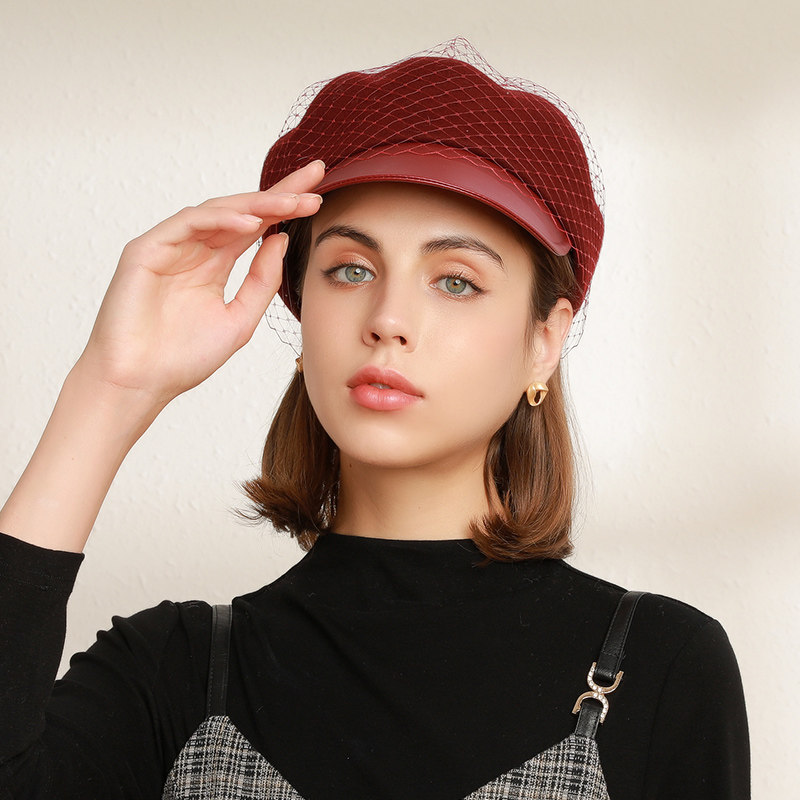 诗丹凯萨新品鸭舌帽女秋冬季英伦时尚画家帽羊毛呢小礼帽子女