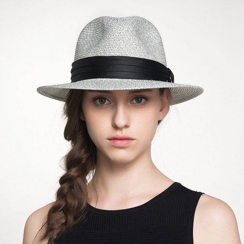 诗丹凯萨草帽女夏季休闲遮阳帽出游海边沙滩帽时尚礼帽太阳帽亮丝