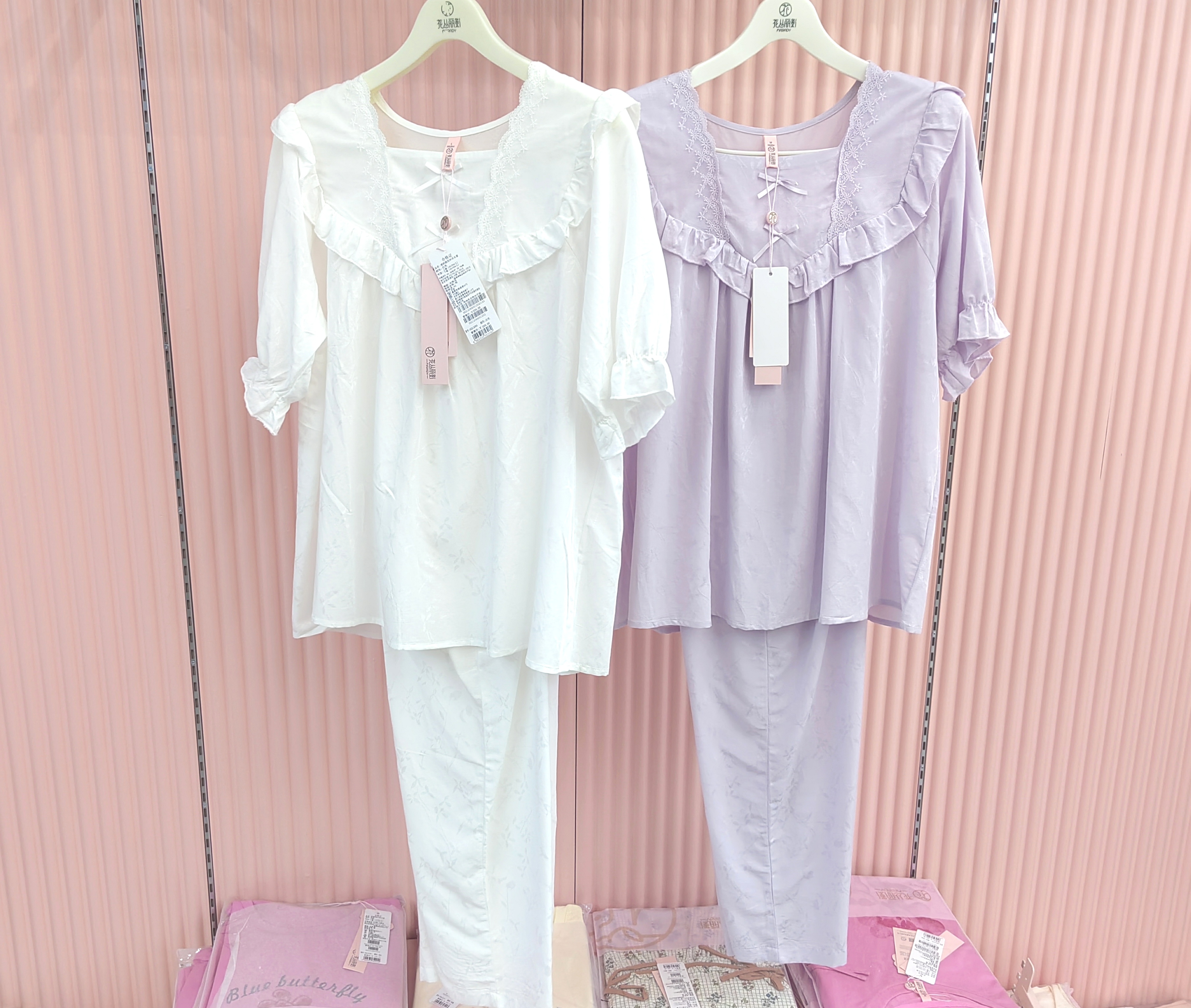 花丛丽影35212064正品睡衣中袖夏季薄款梭织提花家居服睡衣可外穿