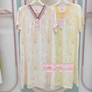 花丛丽影326212156女2026夏款天丝麻棉休闲睡裙撞色包边工艺睡衣