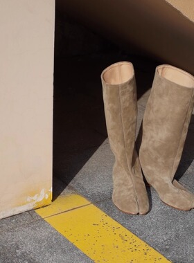 HOME WORK原创设计师全牛皮手工分趾忍者松弛中高筒靴骑士靴青灰