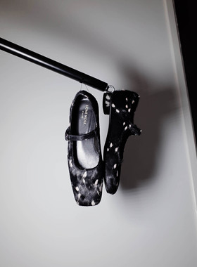 HOME WORK原创设计师手工制斑点马毛方头复古简洁玛丽珍粗跟女鞋