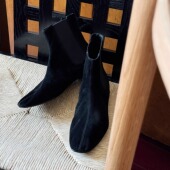 HOME WORK原创设计师手工切尔西靴平底袜靴牛皮女短靴黑色