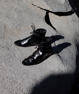 HOME 简约系带短靴黑色 WORK原创设计师进口牛皮复古法式