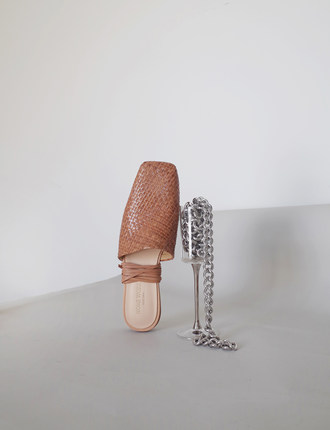 HOME WORK 19ss原创设计师优雅时髦编织简洁方头鞋 浅褐 brown.